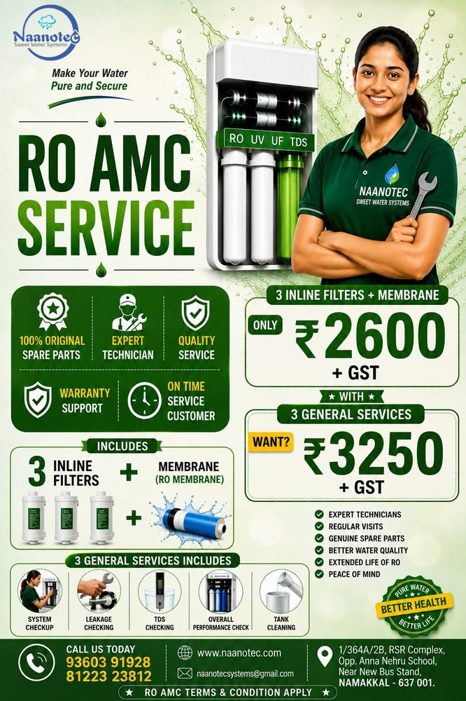 RO AMC Service offer - ₹2600 plus GST, or ₹3250 plus GST with membrane